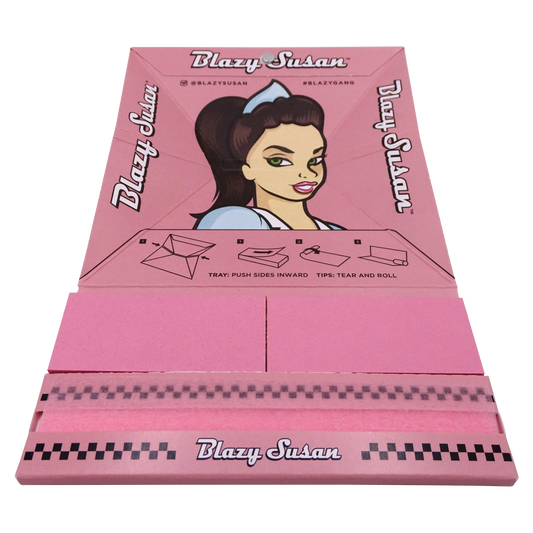 Blazy Susan Pink Deluxe Rolling Kit | Pink King Size Slim Rolling Paper, Tips & Tray