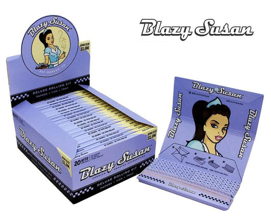 Blazy Susan Purple Deluxe Rolling Kit | Purple King Size Slim Rolling Paper, Tips & Tray